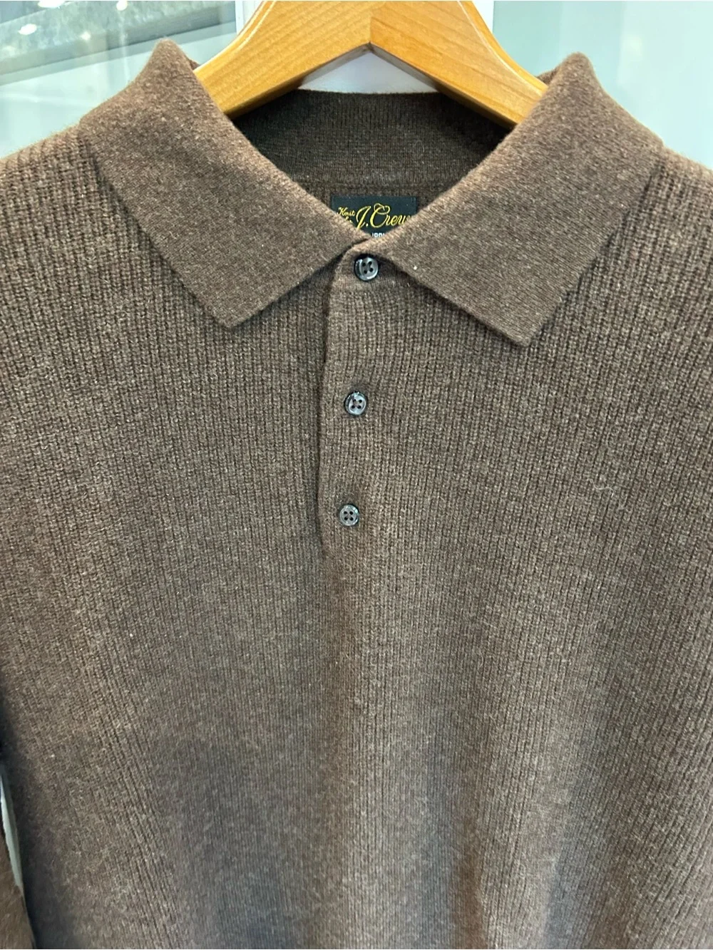 J.Crew 100% Cashmere Ribbed Knit Long Sleeve Polo Sweater Size L